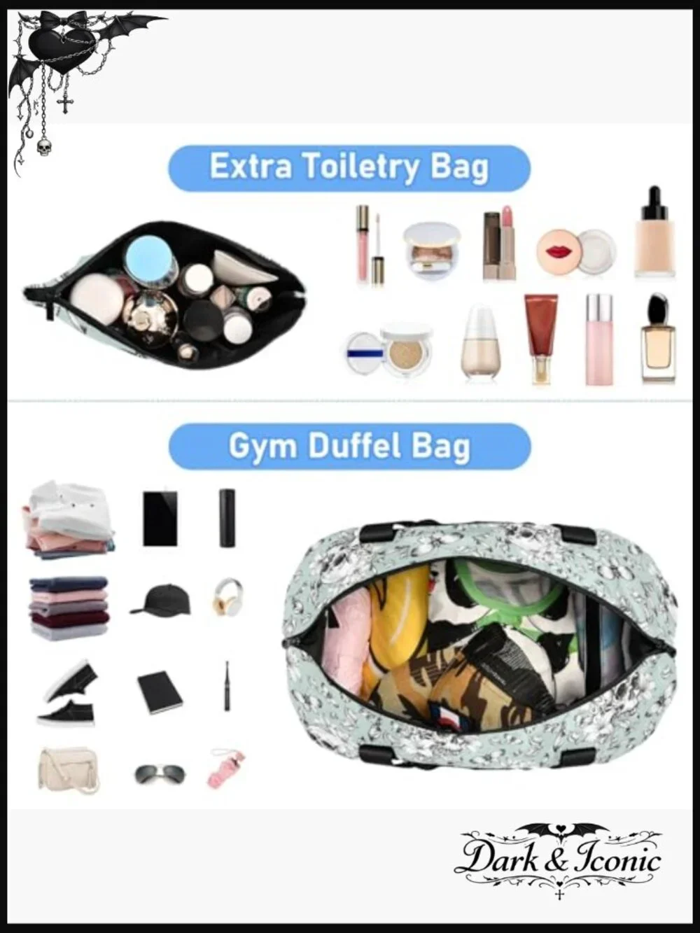 Gothic Skull Vintage Travel Duffel Tote Bag with Wet Pocket